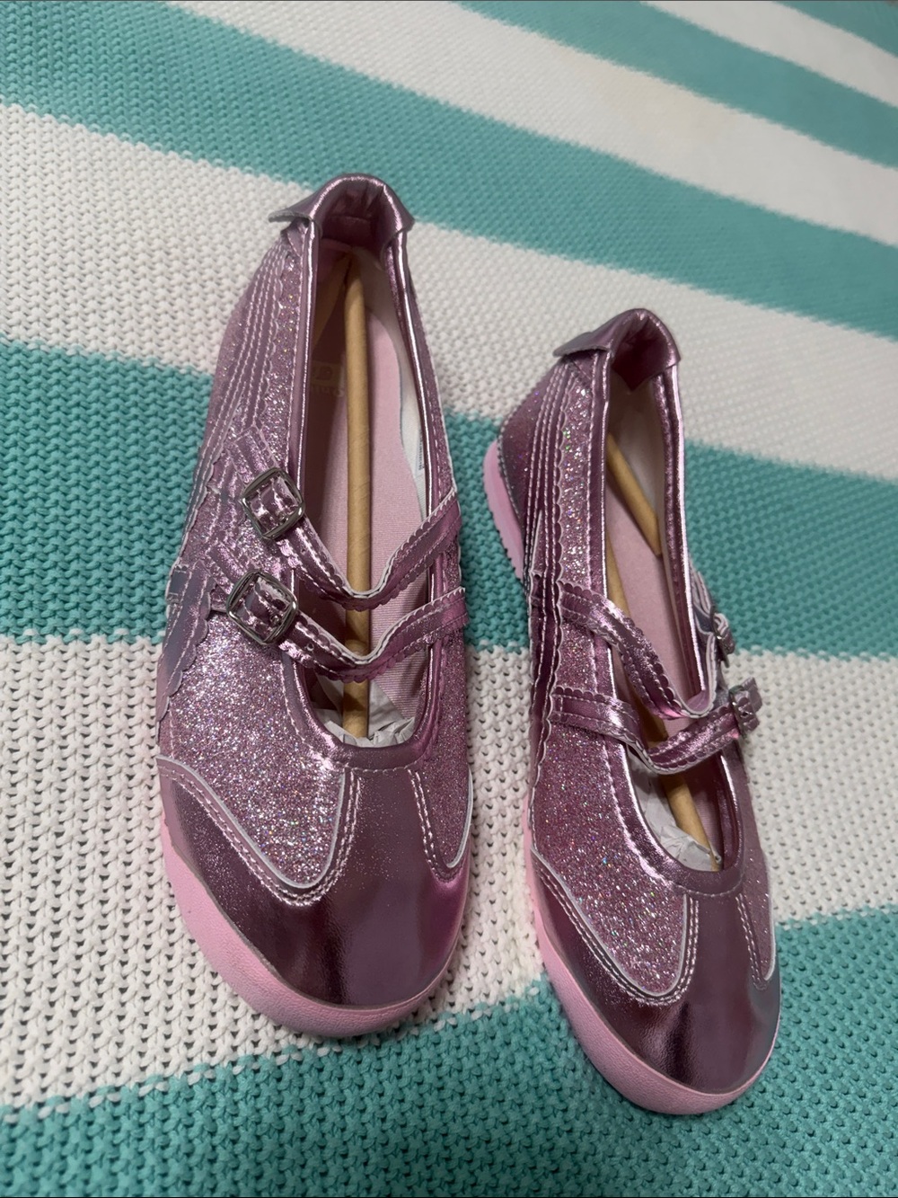 Onitsuka Tiger by Asics Metallic Pink Glitter Mary Jane Flats